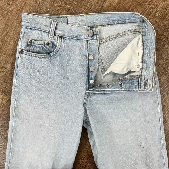 Vintage Levi's 701 High Waisted Light Wash Straight Jeans Button Fly - Picture 5 of 10